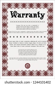Red Warranty Certificate template. With complex background. Detailed. Modern design. 