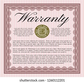 Red Warranty Certificate template. With complex linear background. Detailed. Artistry design. 