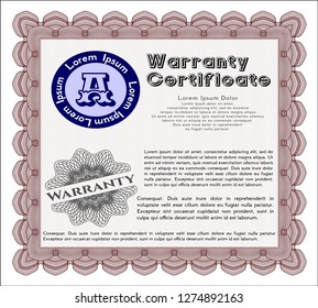 Red Warranty Certificate template. With complex background. Lovely design. Vector illustration. 