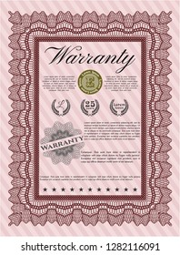 Red Warranty Certificate template. With complex linear background. Excellent design. Detailed. 