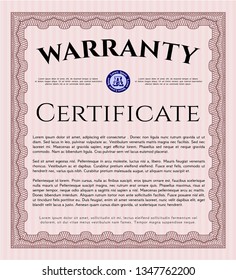 Red Warranty Certificate template. Complex background. Detailed. Cordial design. 