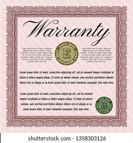 Red Warranty Certificate template. With complex background. Money Pattern. Vector illustration. 