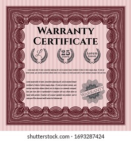 Vorlage für das Red-Warranty-Zertifikat. Mit komplexem, linearem Hintergrund. Gelddesign. Vektorillustration. 