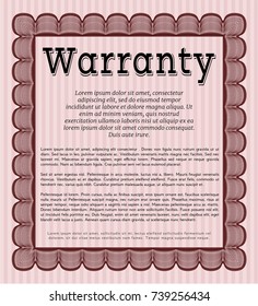Red Warranty Certificate template. With complex linear background. Money style design. Customizable, Easy to edit and change colors. 