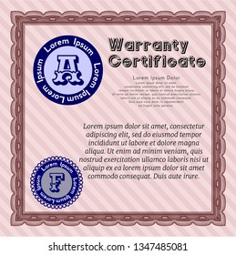 Red Warranty Certificate template. Cordial design. Vector illustration. With quality background. 
