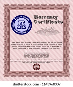 Red Warranty Certificate template. Customizable, Easy to edit and change colors. With complex background. Cordial design. 