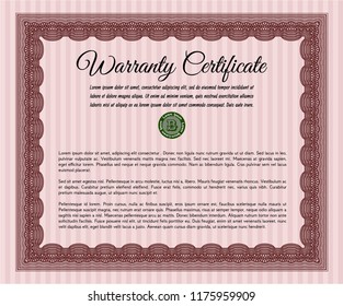 Red Warranty Certificate template. Customizable, Easy to edit and change colors. With linear background. Beauty design. 