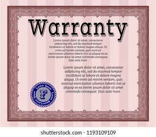 Red Warranty Certificate template. Customizable, Easy to edit and change colors. With guilloche pattern and background. Nice design. 