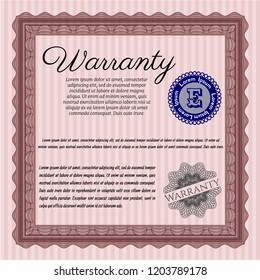 Red Warranty Certificate template. Customizable, Easy to edit and change colors. With linear background. Money Pattern design. 