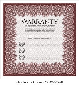 Red Warranty Certificate template. Customizable, Easy to edit and change colors. With complex linear background. Nice design. 