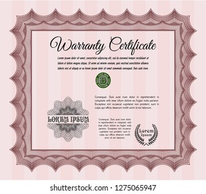 Red Warranty Certificate template. Customizable, Easy to edit and change colors. With complex background. Cordial design. 