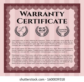 Red Warranty Certificate template. Customizable, Easy to edit and change colors. With guilloche pattern and background. Elegant design. 