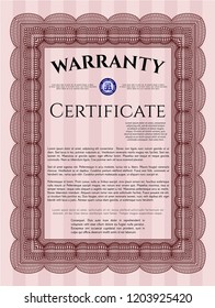 Red Warranty Certificate template. Detailed. Printer friendly. Modern design. 