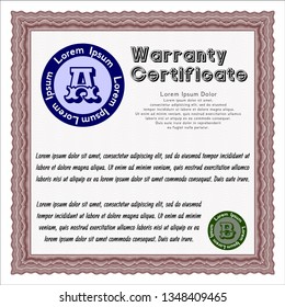 Red Warranty Certificate template. Detailed. With guilloche pattern. Retro design. 