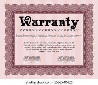Red Warranty Certificate template. Easy to print. Money Pattern design. Detailed. 