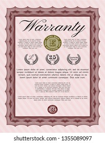 Red Warranty Certificate template. Good design. With guilloche pattern and background. Vector illustration. 