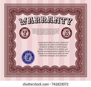 Red Warranty Certificate template. Good design. Complex background. Detailed. 