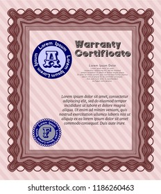 Red Warranty Certificate template. With great quality guilloche pattern. Detailed. Modern design. 