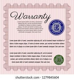 Red Warranty Certificate template. With great quality guilloche pattern. Money style design. Vector illustration. 