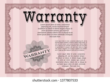Red Warranty Certificate template. With great quality guilloche pattern. Money style design. Detailed. 