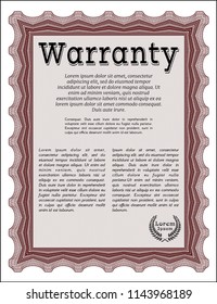 Red Warranty Certificate template. With guilloche pattern and background. Money design. Vector illustration. 