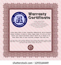 Red Warranty Certificate template. With guilloche pattern. Excellent design. Vector illustration. 