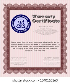 Red Warranty Certificate template. With guilloche pattern. Customizable, Easy to edit and change colors. Money Pattern. 