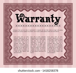 Red Warranty Certificate template. With linear background. Detailed. Beauty design. 