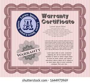 Red Warranty Certificate template. With linear background. Customizable, Easy to edit and change colors. Cordial design. 