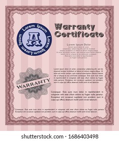 Plantilla de certificado de garantía roja. Con fondo lineal. Diseño de dinero. Ilustración vectorial. 