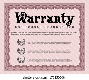 Red Warranty Certificate template. With linear background. Money Pattern. Customizable, Easy to edit and change colors. 