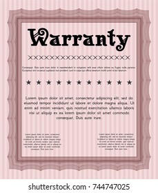 Red Warranty Certificate template. With linear background. Elegant design. Detailed. 