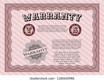 Red Warranty Certificate template. Modern design. With background. Customizable, Easy to edit and change colors. 