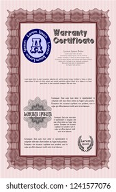 Red Warranty Certificate template. Modern design. Detailed. With quality background. 