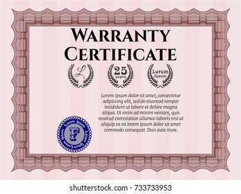 Red Warranty Certificate template. Modern design. Vector illustration. With guilloche pattern and background. 