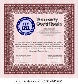 Red Warranty Certificate template. Money style design. With background. Detailed. 