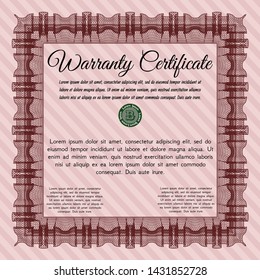 Red Warranty Certificate template. Nice design. With background. Customizable, Easy to edit and change colors. 