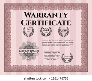 Red Warranty Certificate template. Printer friendly. Superior design. Vector illustration. 