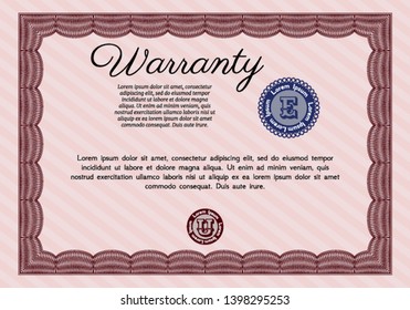 Red Warranty Certificate template. Printer friendly. Vector illustration. Superior design. 