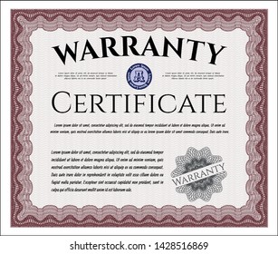 Red Warranty Certificate template. Printer friendly. Vector illustration. Retro design. 