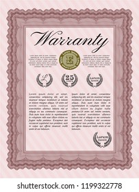 Red Warranty Certificate template. With quality background. Detailed. Money Pattern. 