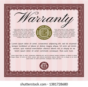 Red Warranty Certificate template. With quality background. Vector illustration. Cordial design. 