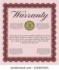 Red Warranty Certificate template. Retro design. With guilloche pattern and background. Vector illustration. 