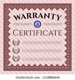 Red Warranty Certificate template. Vector illustration. With guilloche pattern and background. Retro design. 