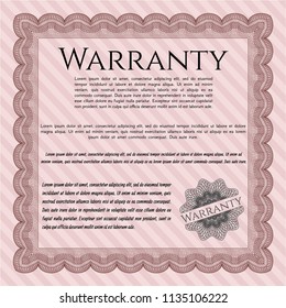 Red Warranty Certificate template. Vector illustration. With great quality guilloche pattern. Artistry design. 