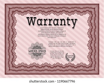 Red Warranty Certificate template. Vector illustration. With linear background. Artistry design. 