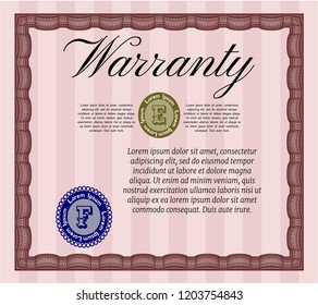 Red Warranty Certificate template. Vector illustration. With great quality guilloche pattern. Money Pattern design. 