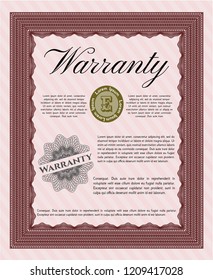 Red Warranty Certificate template. Vector illustration. With guilloche pattern and background. Money Pattern design. 
