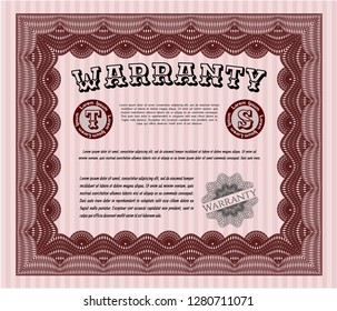 Red Warranty Certificate template. Vector illustration. With complex background. Artistry design. 