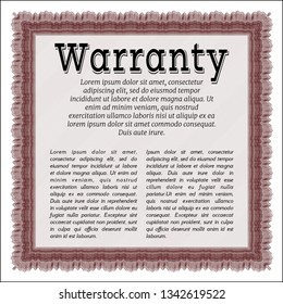 Red Warranty Certificate template. Vector illustration. With guilloche pattern. Retro design. 